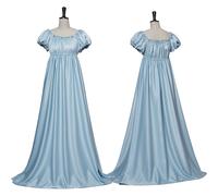 (light blue, L) Women's Elegant Medieval Regency Court Style Long Dress Vintage Ball Gown Outfit