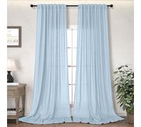 Light Blue Linen Curtains 84 Inch Length 2 Panels for Living Room Bedroom Textured Skye Blue Semi Sheer Boho Neutral Farmhouse Back Tab Pleated Window Curtain 84 Inches Long Pale Blue Country Rustic