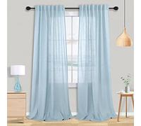 Light Blue Linen Curtains 90 Inches Long for Living Room Girls Bedroom Nursery Summer Cozy Decor Rod Pocket Back Tab Pale Sky Blue Light Filtering Window Drapes Set 2 Panels for Dining Room