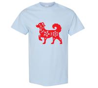(Light Blue, M) Chinese Red Silhouette Lucky Fortune Wealth Bitch Dog Men T Shirt Tee Top