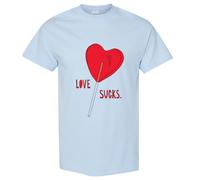 (Light Blue, M) Love Sucks Red Lolly Pop Stick Candy Funny Novelty Men T Shirt Tee Top