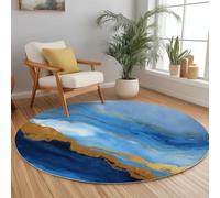 Light Blue Machine Washable Round Rug 150 cm, Abstract Texture Swirl Pattern Non-Slip Carpet, Short Pile Living Room Round Rug for Bedroom Study Office Hallway Children's Room and Kitchen