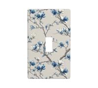 Light Blue Magnolia Branches Light Switch Cover Decorative Single Toggle 1 Gang Wall Plate for Kitchen Farmhouse Bedroom Bathroom Art Decor