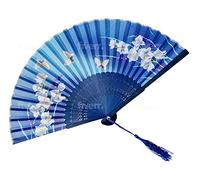 Light Blue Magnolia Floral Patterned Hand Fans Come With Fan Bag, Vintage Silk and Japanese Lace Designs with Bamboo Frames, Handheld Folding Fans Perfect for Weddings, Parties and Church Events