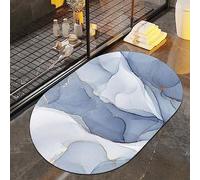 Light Blue Marble Bath Mat Rugs Bathroom Floor Mat Super Absorbent Ultra Thin Low Profile Non Slip Quick Dry Washable Carpet for in Front of Bathtub,Shower Room,Sink（32"*20"Ellipse）