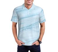Light Blue Marble Print Men's Shirts Short Sleeve Classic Button Golf Shirt Moisture Wicking Tees