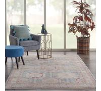 Light Blue Multicoloured Traditional Bordered Geometric Rug For Bedroom & Living Room-160Cm X 234Cm