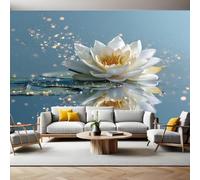 Light Blue Mural Wallpaper Lotus in The Lotus Pond Non-Woven Art Print 390 x 260cm Wall Murals Poster Picture Design Modern Decoration for Bedrooms Living Room Children Nursery