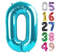 Light Blue Number 0 Balloon 40 Inch, 0th Birthday Party Decorations for Children, Giant Glitter 0 Shape Foil Balloon for Party Supplie
