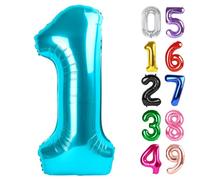 Light Blue Number 1 Balloon 40 Inch, 1th Birthday Party Decorations for Children, Giant Glitter 1 Shape Foil Balloon for Party Supplie