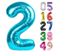 Light Blue Number 2 Balloon 40 Inch, 2th Birthday Party Decorations for Children, Giant Glitter 2 Shape Foil Balloon for Party Supplie