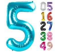 Light Blue Number 5 Balloon 40 Inch, 5th Birthday Party Decorations for Children, Giant Glitter 5 Shape Foil Balloon for Party Supplie
