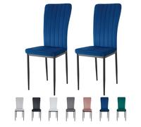 (LIGHT BLUE, PACK OF 2) Velvet High Back Chairs Soft Seat Metal Legs Elle
