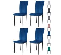 (LIGHT BLUE, PACK OF 4) Velvet High Back Chairs Soft Seat Metal Legs Elle