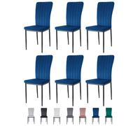 (LIGHT BLUE, PACK OF 6) Velvet High Back Chairs Soft Seat Metal Legs Elle