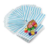 Light Blue Paper Sweet Bags 5 x 7” | REALUS 100pk Small Empty Sweets Bag | MADE IN BRITAIN | Retro Candy Stripe Sweetie Bags - Perfect for Kids Party, Pic n Mix Shop, Wedding Favours, Popcorn