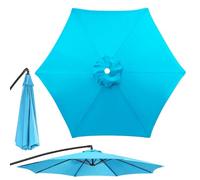 Light Blue Patio Umbrella Replacement Canopy Cover - 6 Ribs 2.0m Outdoor Garden Parasol Top Fabric Waterproof Canopy for Market Umbrellas