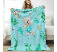 Light Blue Personalised Baby Blanket for Boys Girls Kids, 51 × 60 inch Soft Cozy Fluffy Flannel Blankets - Small Single Size Cute Cartoon Animal Polar Bear Pattern Printed Throw Blanket for Teen