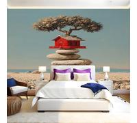 Light Blue Photo Wallpaper Stone hut and Tree Wall Murals for Living Room Bedrooms Office Tv Background Wall Large Mural Poster 300 x 210 cm Home Decoration