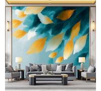 Light Blue Photo Wallpaper Wall Mural 250 x 175 cm Abstract Leaves Feathers Elegant Non-Woven Poster, Modern Eco-Friendly Photo Wallpaper and Wall Mural Picture for Living Room, Bedroom