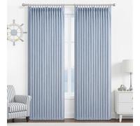 Light Blue Pinch Pleated Two Layer Thick Linen Curtains 90 Inches Long for Dining Room, Memory Trained Blackout Sky-Blue Noise Cancelling Energy Efficient Modern Windows Drapes with Hooks 2 Panels Set