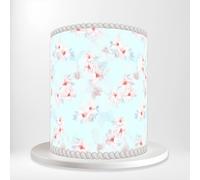 Light Blue Pink Hibiscus Floral Watercolour Wrap Around Print A4 Edible Paper Icing Sheet Cake Topper Side Ribbon Border Decor for Personalised Themed Decorations