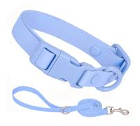 Light Blue Plastic Dog Collar and Leash Set, Silicone Rubber Puppy Collar PVC Washable Quick Release Buckle Water Swim Waterproof Dog Collars for Small Medium Large Pet Male Female Dogs, S