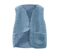 Light Blue Polar Fleece Gilets for Women UK V Neck Button Down Sleeveless Jackets with Pockets, Ladies Casual Warm Waistcoat, Autumn Winter Plus Size Fleece Bodywarmer Going Out L
