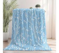 Light Blue Printed Flannel Blanket - Simple Plants Willow Branches Lines Theme Print Pattern Super Soft Throw Blanket Nap Blankets, Decorative Blankets for Sofa Bed, 180 x 200 cm