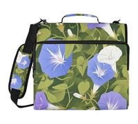 Light Blue Purple Morning Glories Green Background 3 Ringing Zipper Binder Organizer with Shoulder Strap Easy to Carry Document Organizer Suitable for Middle School Encuadernador de cremallera
