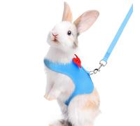 Light Blue Rabbit Harness and Leash Set, with Cute Bow Soft Breathable Mesh Bunny Vest Harness for Rabbits Kitten Ferret Puppy Small Pets Walking, L