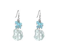 Light Blue Raw Crystal Grape Hook Earrings for Women, Faceted Bead Cluster with Natural Stone, Fresh Coastal Style for Summer Outfits
