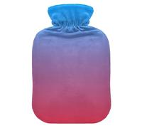 Light Blue Red Gradient Hot Water Bottle with Cover for Pain Relief Hot Water Bag for Warming Hands, 1L