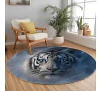 Light Blue Round Area Rug 210 cm, Fantasy Tiger Storm Washable Circle Rugs Bedroom Round Area Rug Short Pile Anti Slip Carpet for Dining Room Kids Room Hallway