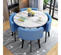 Light Blue Round Dining Table Set with 4 Chairs - Space-Saving Modern Furniture for Dining Room or Office Conference - Stylish & Functional Design for Small Spaces