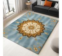 Light Blue Rug Living Room 120 x 170 cm, Quality Traditional Persian Artistic Printed Flannel Carpet with Durable Edge Binding and a Non-Slip Underside