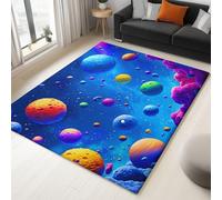 Light Blue Rugs Living Room 120x170cm, Soft Washable Anti-Slip Area Rugs for Bedroom, Fantasy Space Cartoon Planet Easy Clean Carpet for Dining Room, Kids Nursery Room, Office