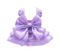 Light Blue Satin Pet Dress with Large Bow and Ruffled Skirt | A shiny blue bodice features a prominent front bow, gathered skirt and short shoulder straps. The layered hem gives
