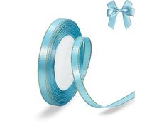 Light Blue Satin Ribbon with Gold Edges, Polyester Easter Ribbon for Spring Gift Wrapping DIY Crafts Supplies Baby Shower Wedding Floral Bouquet Hair Bow Sewing Project Spring Decor, 25 Yds x 3/8 in