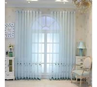 Light Blue Sheer Curtains for Living Room 2 Panels 118 x 106 Inches Embroidered Floral & Bird Design Privacy Window Drapes with Grommets Polyester Fabric