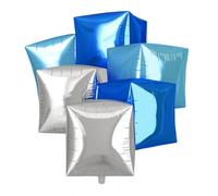 Light Blue Silver Cube Ball Balloons, 6Pcs 22Inch 4D Square Aluminum Foil Balloons, Inflatable Cube Balloon for Birthday Anniversary Baby Shower Wedding Party Decorations