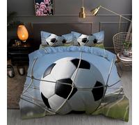 Light Blue Single Bedding Sets Football Print Duvet Cover for Single Bed Bedroom Decoration Quilt Cover and 2 Pillowcases 50x75cm, Fluffy Soft 110gsm Brushed Microfiber, with Zipper Closure