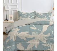 Light Blue Single Duvet, Single Quilt 7.5 Tog for Summer & Autumn, Reversible Coverless Duvet with Floral Pattern, Lightweight Soft Comforter with 1 Pillowcase, 135x200cm, Machine Washable