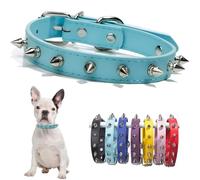 Light Blue Spiked Dog Collar For Medium Dogs PU Leather Rivet Spike Puppy Collar Studded Kitten Cat Collars Adjustable Buckle For Small Medium Breed Pets Like Chihuahua French Bulldog, M