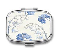 Light Blue Spring Prelude Pill Box 2-Compartment Portable Travel Square Pill Case Daily Pill Holder with Store Vitamins Pocket Medicine Organizer for Office Home Fish Oil