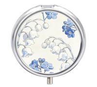 Light Blue Spring Prelude Round Pill Box Cute Small Fish Oil Cases Portable 3 Compartment Pill Boxes Round Pill Case with Mirror for Vitamins Medication Supplements Gift