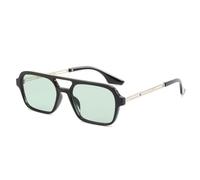 Light Blue Square Sunglasses, Double Bridge & Silver Frame UV400 | Retro Square Double-Bridge Style, Black Front with Silver Hollow-Out Temples, Tinted Blue Lenses & UV400 Protection