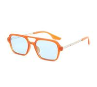 Light Blue Square Sunglasses, Double Bridge & Silver Frame UV400 | Retro Square Double-Bridge Style, Black Front with Silver Hollow-Out Temples, Tinted Blue Lenses & UV400 Protection