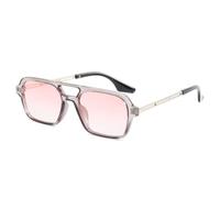 Light Blue Square Sunglasses, Double Bridge & Silver Frame UV400 | Retro Square Double-Bridge Style, Black Front with Silver Hollow-Out Temples, Tinted Blue Lenses & UV400 Protection