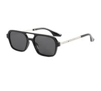 Light Blue Square Sunglasses, Double Bridge & Silver Frame UV400 | Retro Square Double-Bridge Style, Black Front with Silver Hollow-Out Temples, Tinted Blue Lenses & UV400 Protection